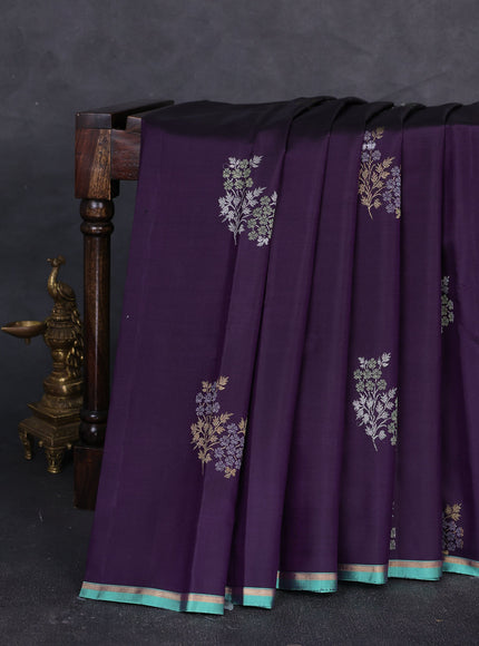 Purple - Sea Green Pure Kanchipuram Silk Saree