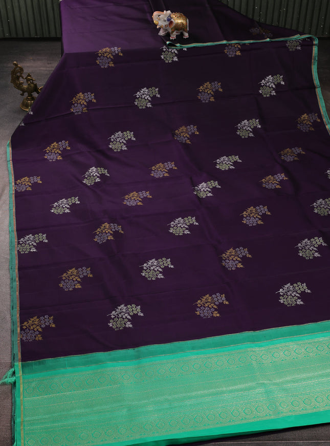 Purple - Sea Green Pure Kanchipuram Silk Saree