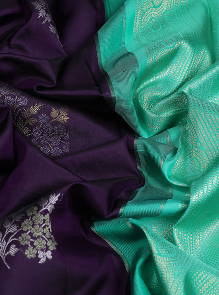 Purple - Sea Green Pure Kanchipuram Silk Saree
