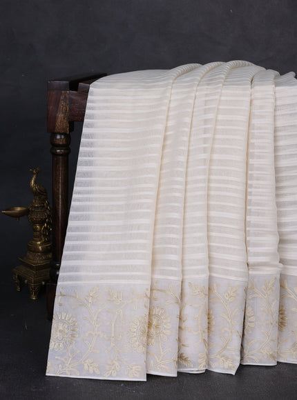 Off White Mul Chanderi Embroidery Saree