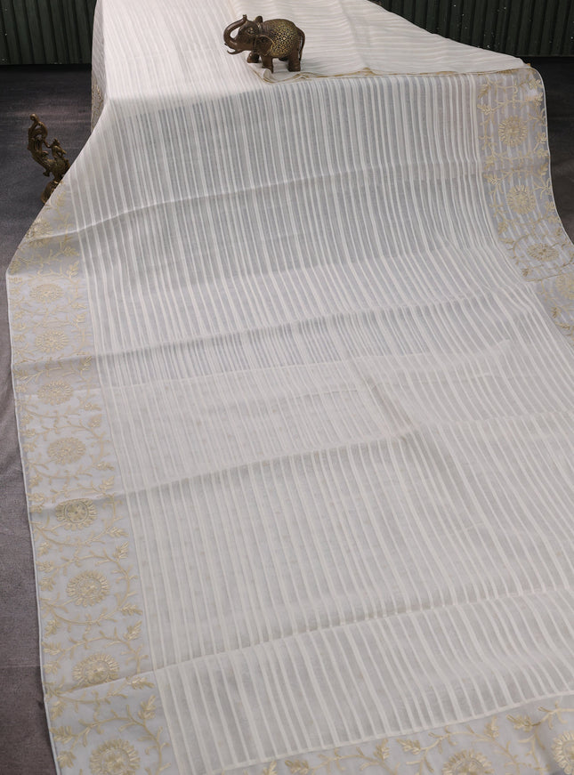 Off White Mul Chanderi Embroidery Saree
