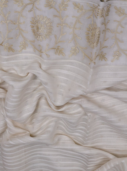 Off White Mul Chanderi Embroidery Saree
