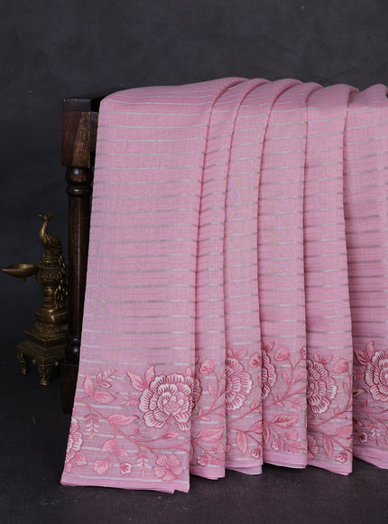 Light Pink Mul Chanderi Embroidery Saree