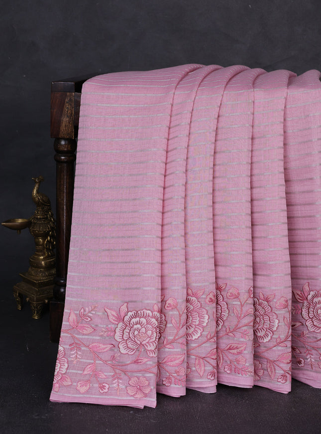 Light Pink Mul Chanderi Embroidery Saree