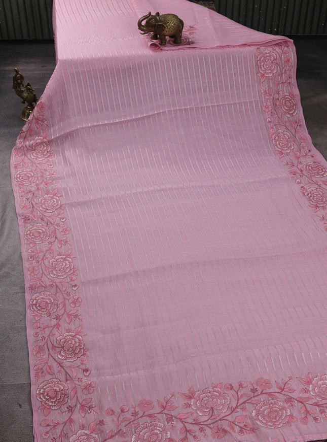 Light Pink Mul Chanderi Embroidery Saree