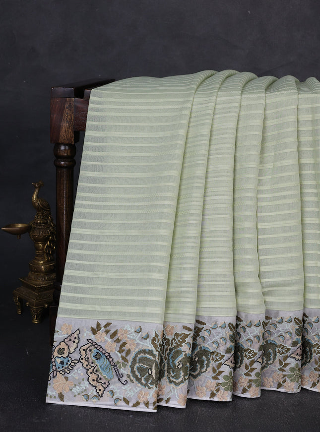 Pista Green Mul Chanderi Embroidery Saree