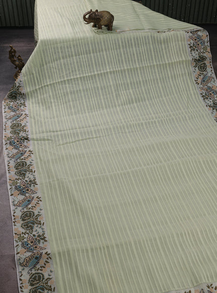 Pista Green Mul Chanderi Embroidery Saree