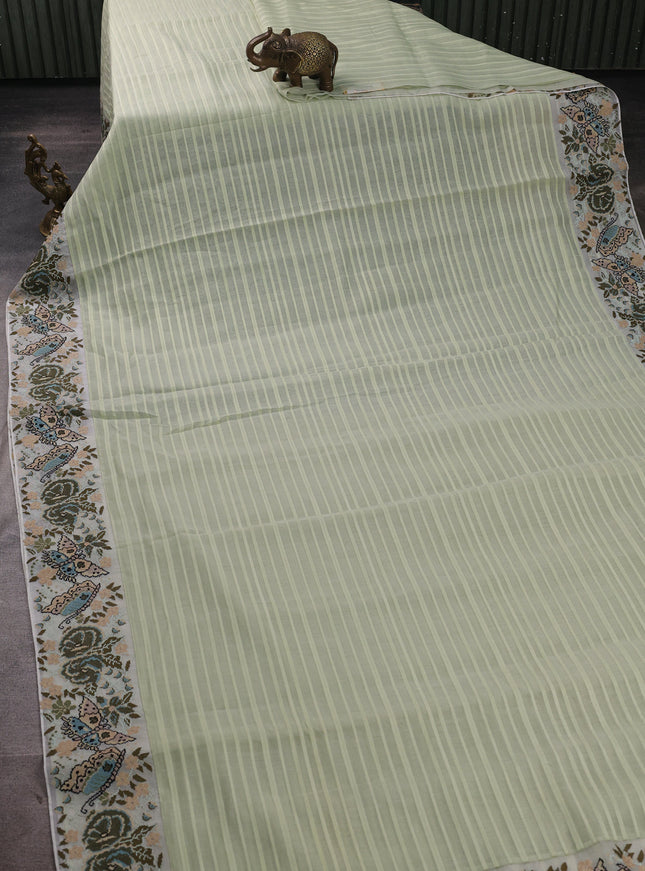 Pista Green Mul Chanderi Embroidery Saree