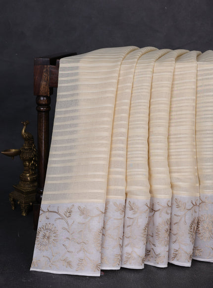 Cream Mul Chanderi Embroidery Saree