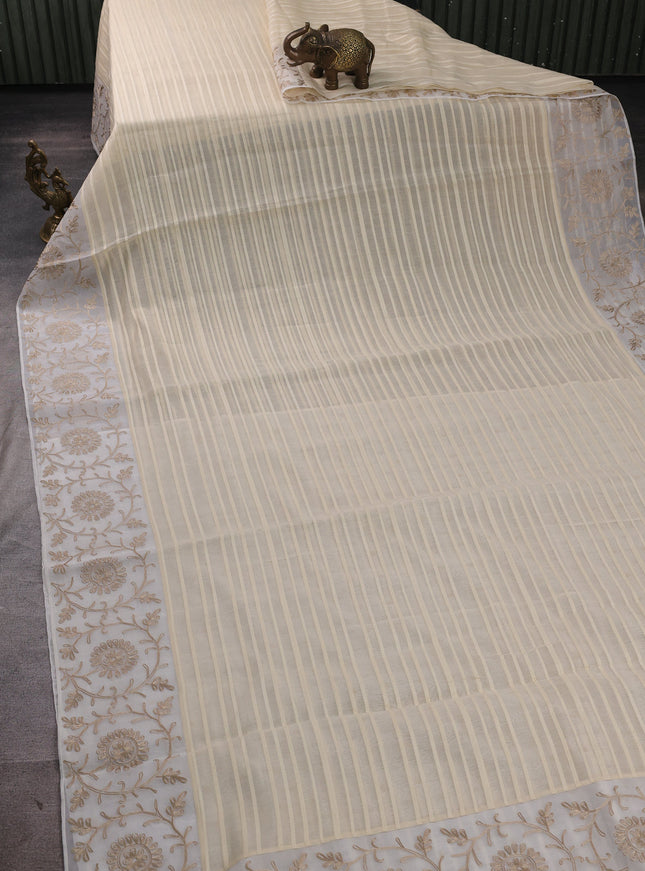 Cream Mul Chanderi Embroidery Saree