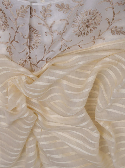 Cream Mul Chanderi Embroidery Saree
