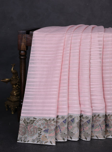 Baby Pink Mul Chanderi Embroidery Saree