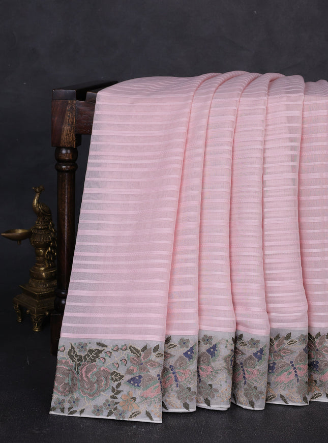 Baby Pink Mul Chanderi Embroidery Saree