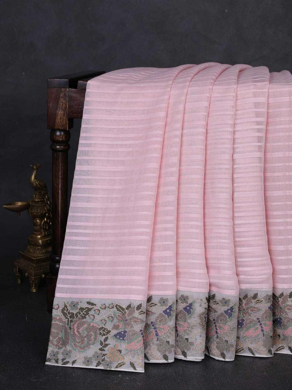 Baby Pink Mul Chanderi Embroidery Saree