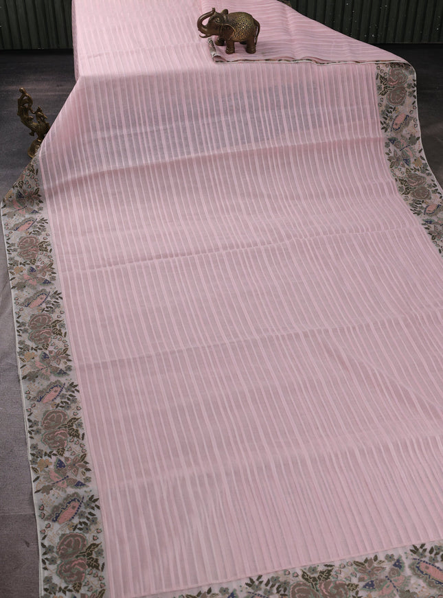 Baby Pink Mul Chanderi Embroidery Saree