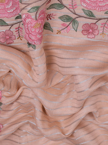 Peach Orange Mul Chanderi Embroidery Saree