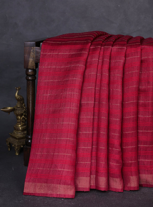 Maroon Tussar Silk Saree