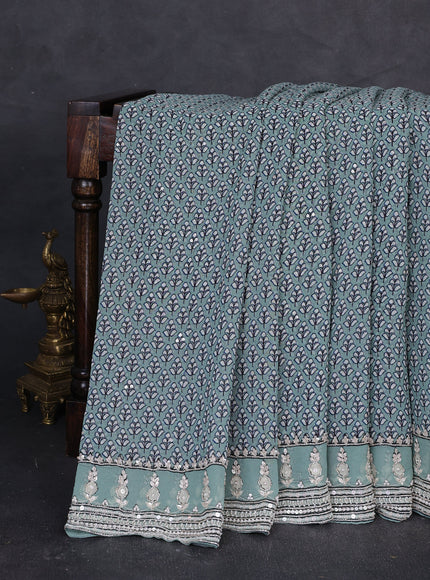 Pastel Green Georgette Sequin Embroidery Saree