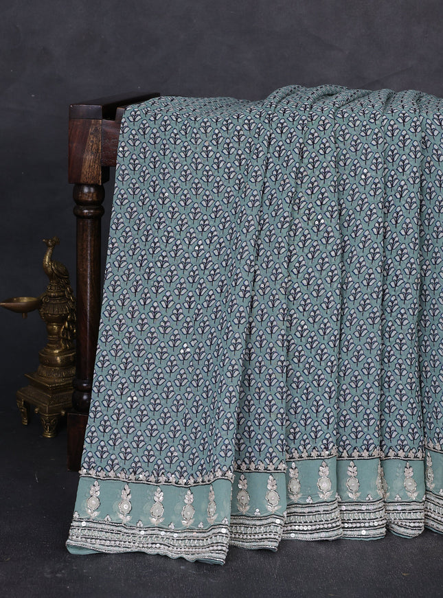 Pastel Green Georgette Sequin Embroidery Saree