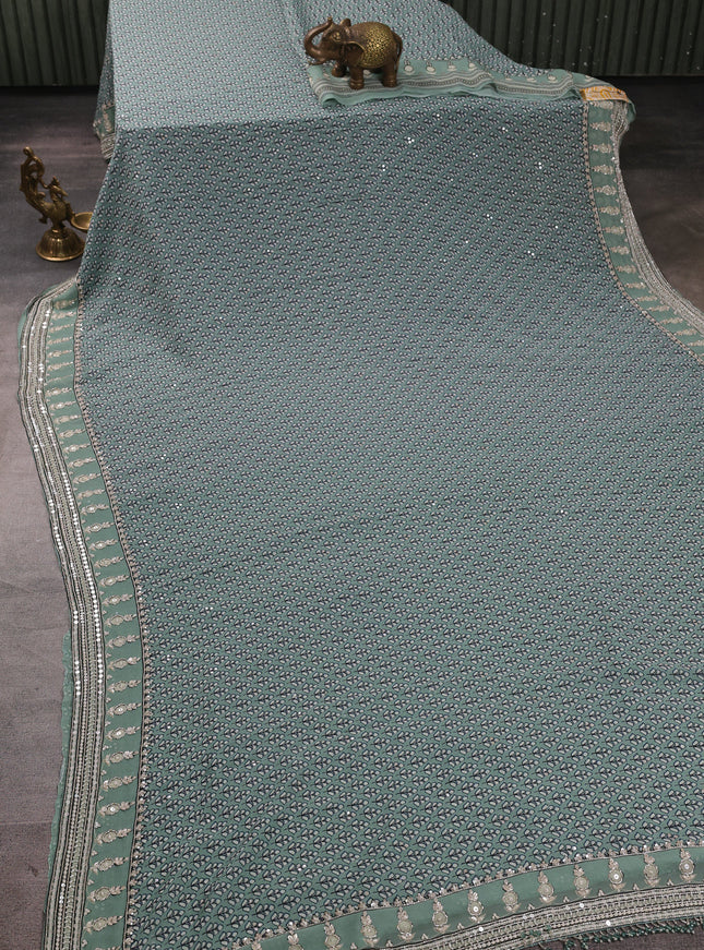 Pastel Green Georgette Sequin Embroidery Saree