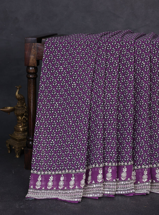 Purple Georgette Sequin Embroidery Saree