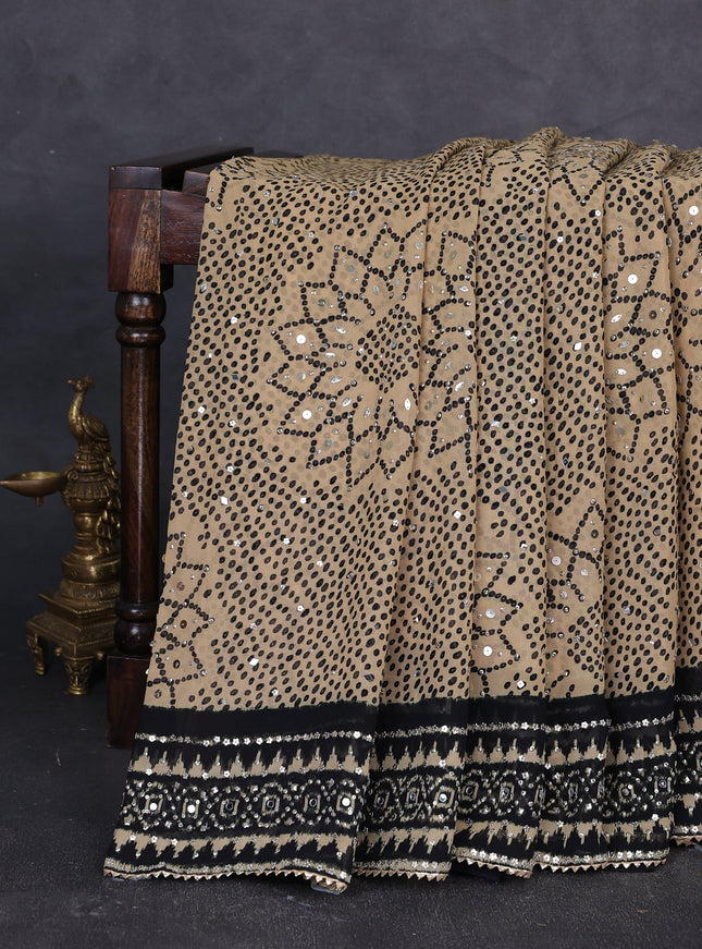 Beige - Black Georgette Sequin Embroidery Saree