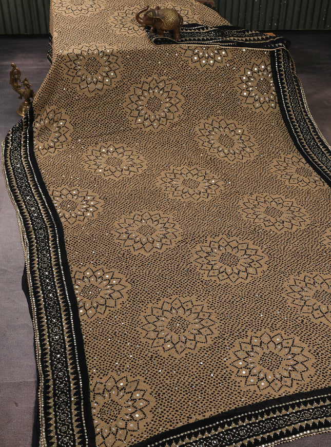 Beige - Black Georgette Sequin Embroidery Saree