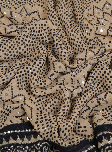 Beige - Black Georgette Sequin Embroidery Saree