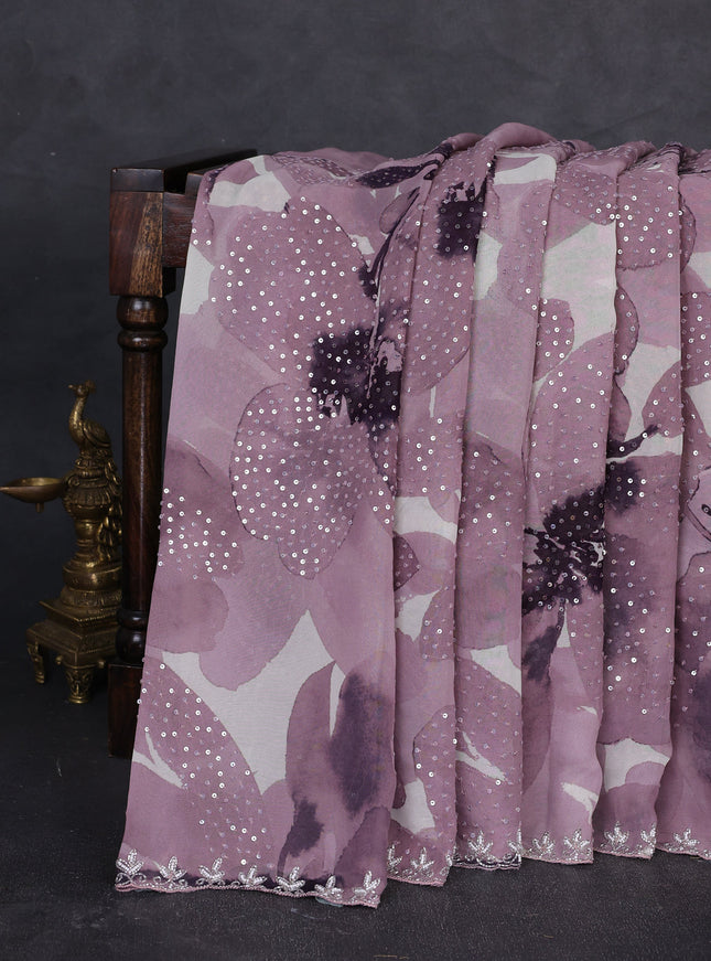 Dusky Mauve Georgette Sequin Embroidery Saree