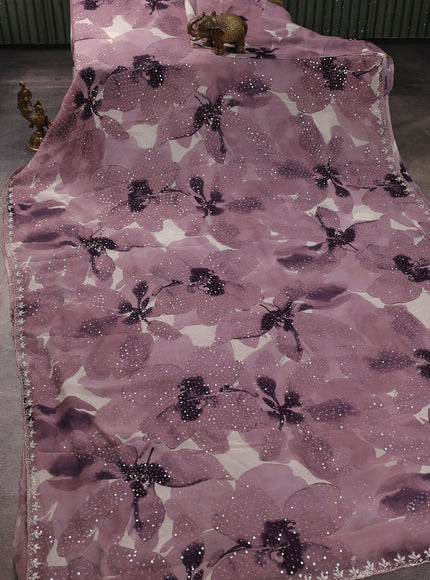 Dusky Mauve Georgette Sequin Embroidery Saree