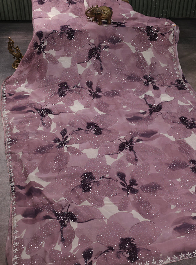 Dusky Mauve Georgette Sequin Embroidery Saree