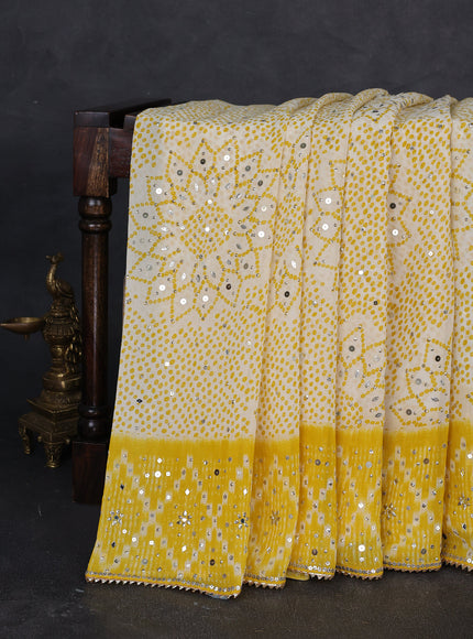 Cream - Yellow Georgette Sequin Embroidery Saree
