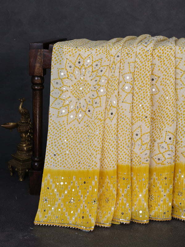 Cream - Yellow Georgette Sequin Embroidery Saree