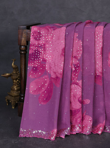 Pastel Purple - Pink Georgette Sequin Embroidery Saree