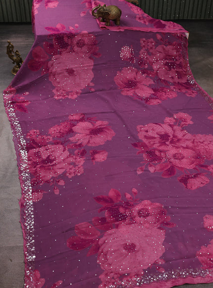 Pastel Purple - Pink Georgette Sequin Embroidery Saree