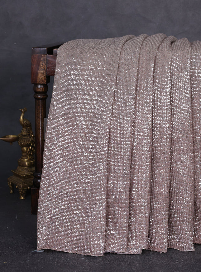 Beige - Rosy Brown Net Embroidery Saree With Cut Beaded Readymade Blouse