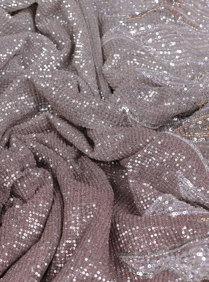 Beige - Rosy Brown Net Embroidery Saree With Cut Beaded Readymade Blouse