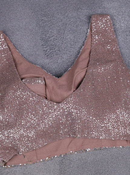 Beige - Rosy Brown Net Embroidery Saree With Cut Beaded Readymade Blouse
