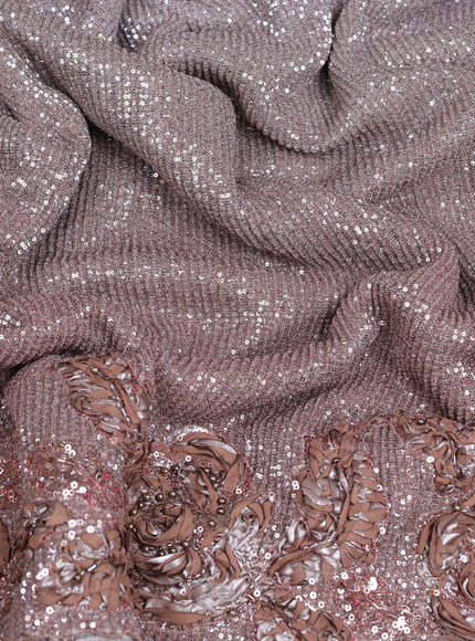 Grey - Brown Net Embroidery Saree With Cut Beaded Readymade Blouse