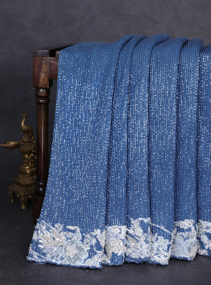 Light Blue - Blue Net Embroidery Saree With Cut Beaded Readymade Blouse