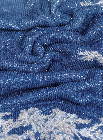Light Blue - Blue Net Embroidery Saree With Cut Beaded Readymade Blouse