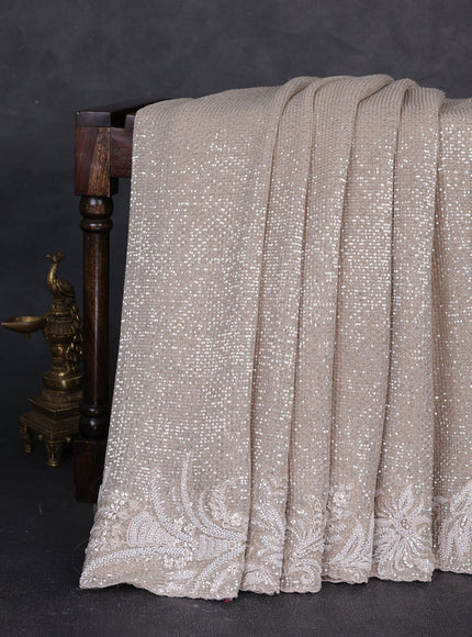 Beige Net Embroidery Saree With Embroidery Readymade Blouse