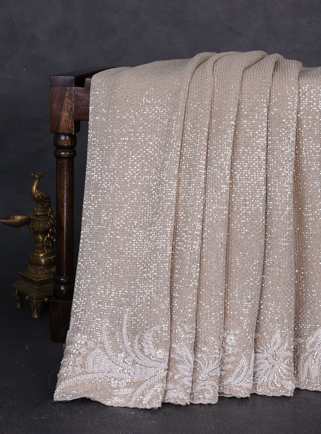 Beige Net Embroidery Saree With Embroidery Readymade Blouse