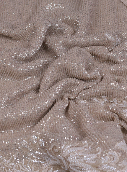 Beige Net Embroidery Saree With Embroidery Readymade Blouse