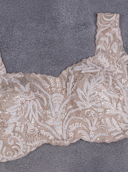 Beige Net Embroidery Saree With Embroidery Readymade Blouse