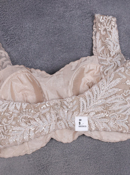 Beige Net Embroidery Saree With Embroidery Readymade Blouse