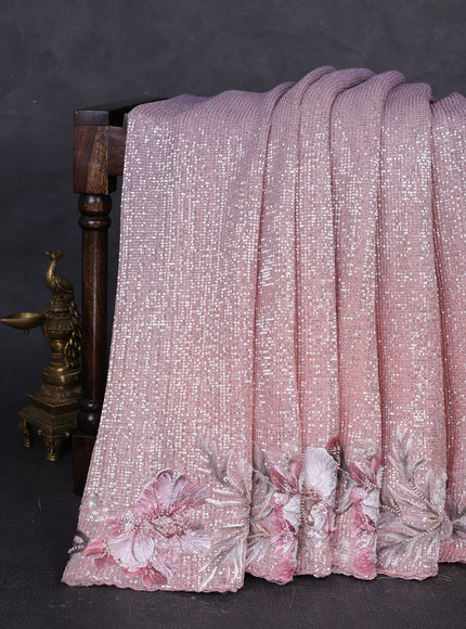 Lavender - Peach Net Embroidery Saree With Sequin Work Readymade Blouse
