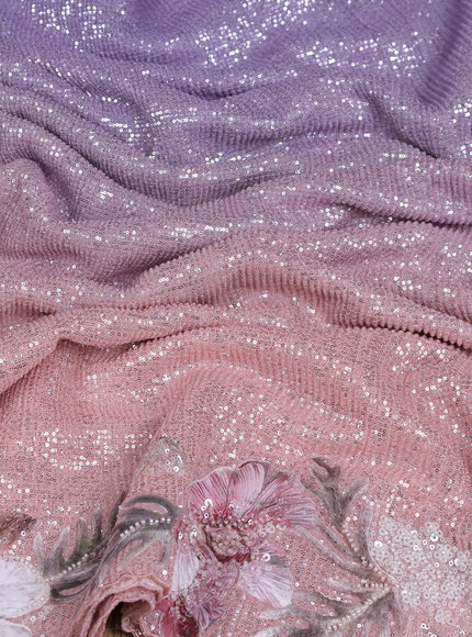 Lavender - Peach Net Embroidery Saree With Sequin Work Readymade Blouse