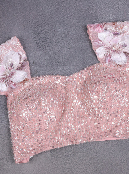 Lavender - Peach Net Embroidery Saree With Sequin Work Readymade Blouse