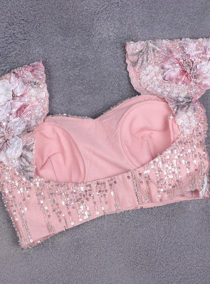 Lavender - Peach Net Embroidery Saree With Sequin Work Readymade Blouse